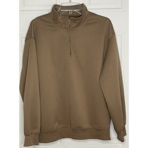 Dazy Men's Large L Casual Brown 1/4 Zip Drop Shoulder Sweatshirt‎ NWOT